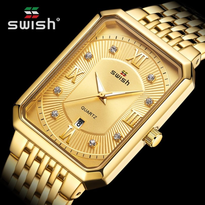 Fashion Gold Watches for Men Top Brand Luxury Men's Creative Rectangle Quartz Wrist Watch Waterproof Sports Relogio Masculino