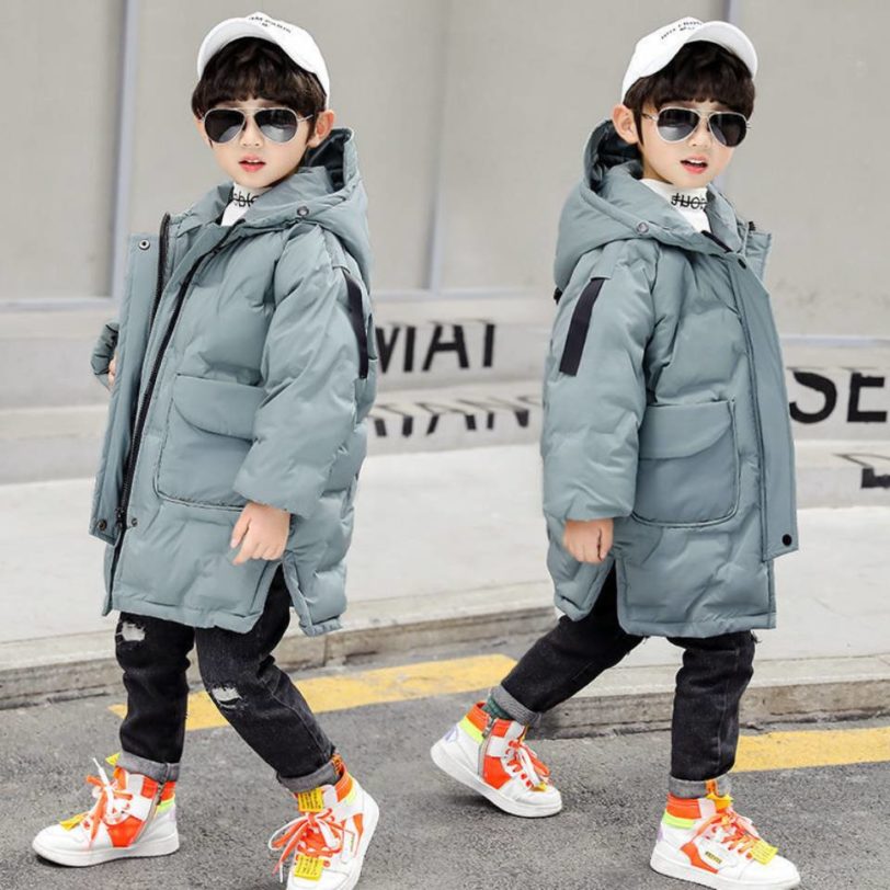 Fashion Hooded Winter Thick Jacket Parka Solid Color Down Clothes Snow Wear Kids Outerwear Size For 4 5 6 7 8 9 10 12 13 Year