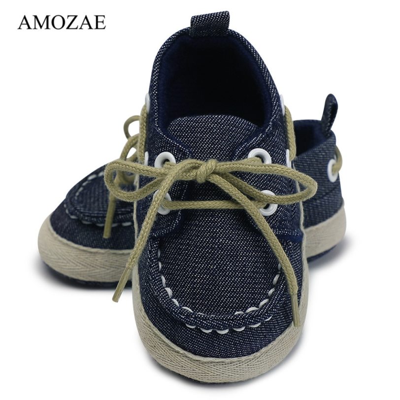 Fashion Infants Baby Boys Girls Soft Soled Jean Shoes For Newborn Laces Up Canvas Sneaker First Walkers Protect Feet 0-18 Month