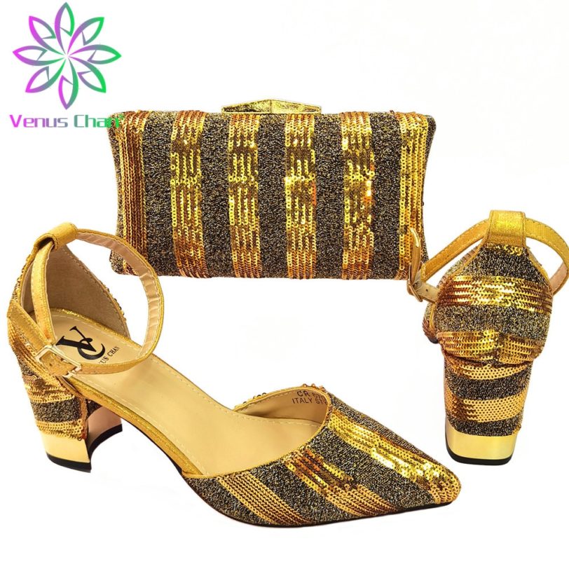 Fashionable Nigerian Design Italian Ladies Shoes and Bags to Match African MaMa Elegant Style Matching Shoes and Bag for Wedding