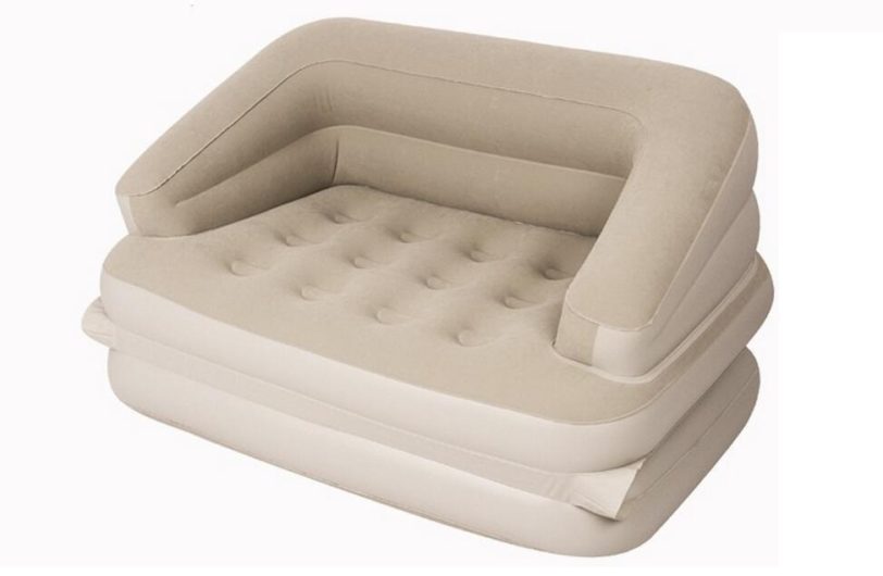 Flocking pvc 5 in 1 outdoor l lazy inflatable sofa bed apartment folding bed multi-functional sofa beige color