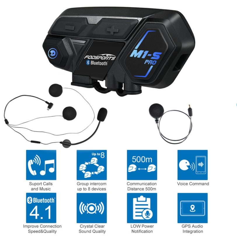 Fodsports M1-S Pro Helmet intercom Headset Motorcycle Waterproof Intercom Bluetooth interphone 8 Rider 1200M Intercomunicador