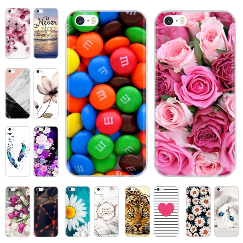 For iPhone 5s SE 5 Case Cover Silicone Soft TPU Cover Print Flower Cute Animal Phone Case For iPhone 6s 6 7 8 Fundas Cases