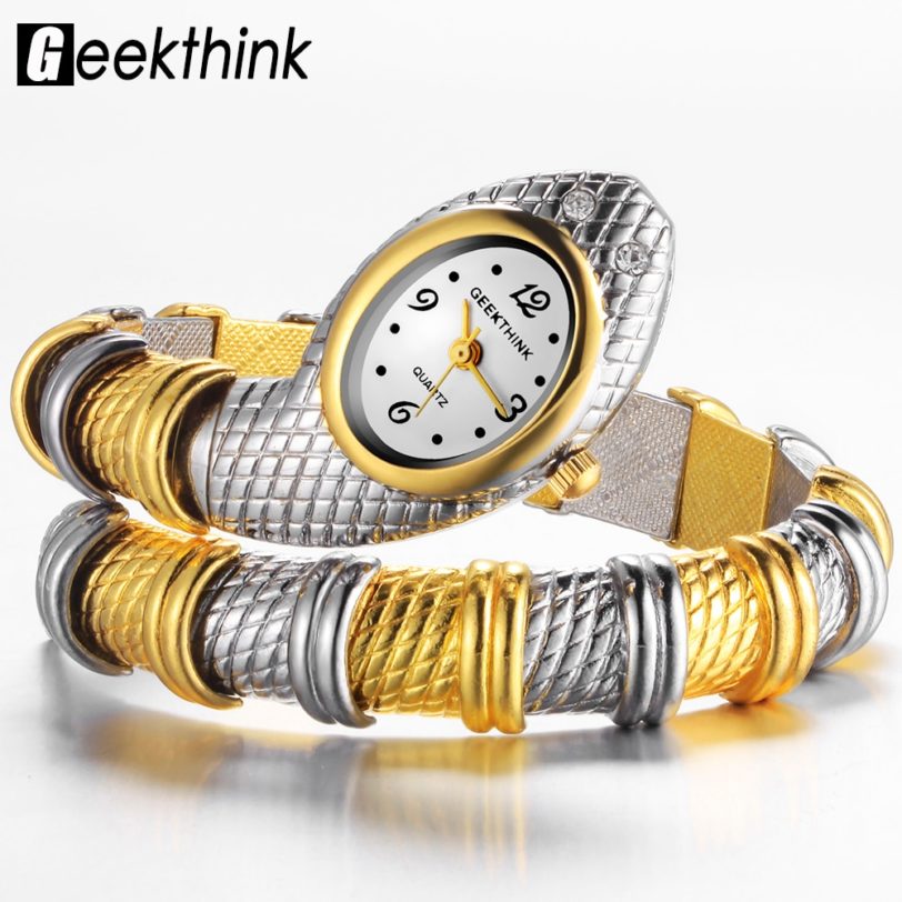 GEEKTHINK Bling Rhinestone Fashion Brand Quartz Watch Bracelet Women Ladies Snake Dress Watch Bangle Diamond Ornament