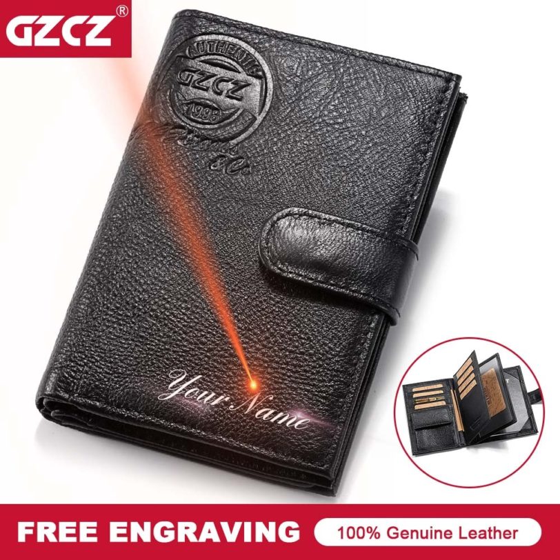 GZCZ Men RFID Genuine Leather Travel Passport Cover Case Document Holder Multi-Function Wallet Credit Card Holder Coin Purse