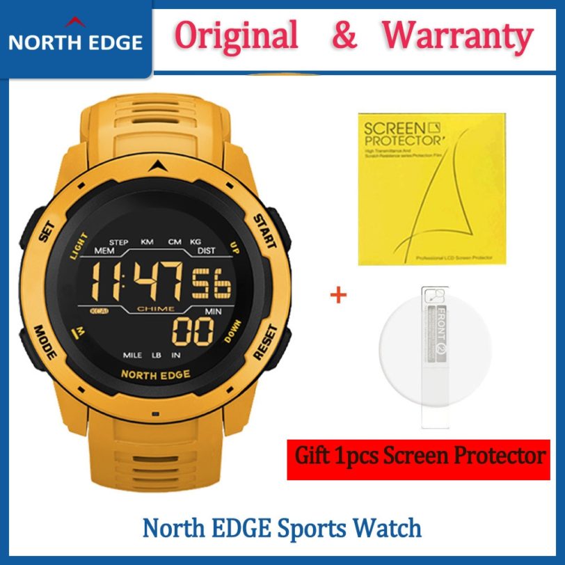 Gift Original NORTH EDGE Men Digital Watch Dual Time Pedometer Waterproof 50M Alarm Clock Stopwatch Countdown Men's Sports Watch