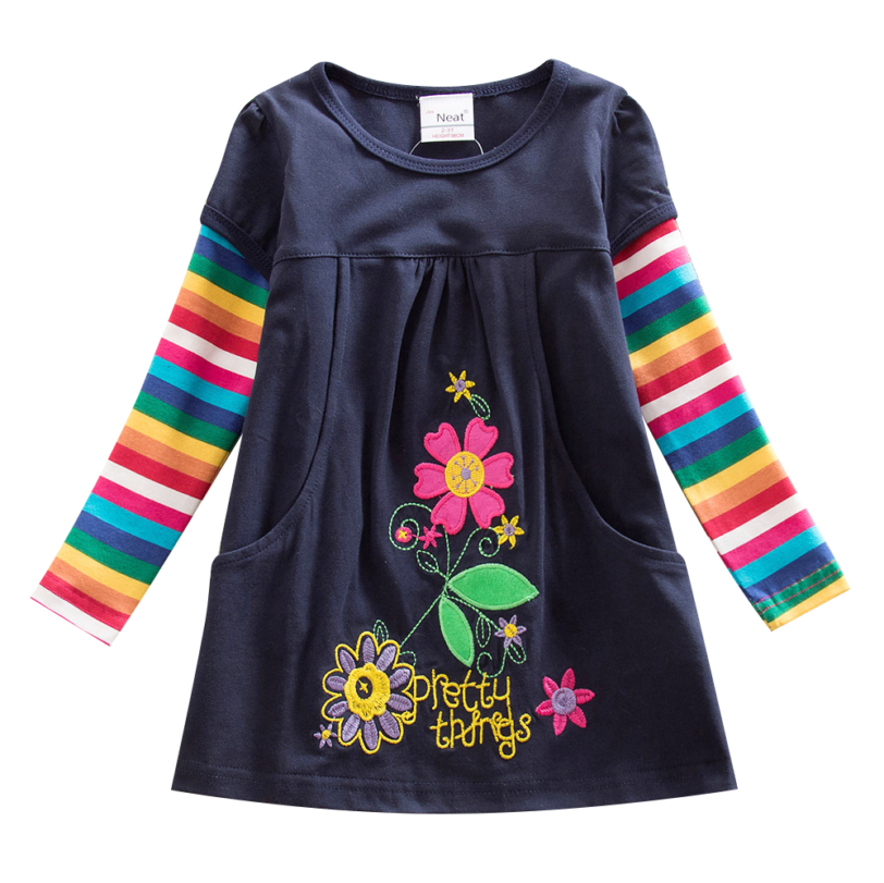 Girls Long Sleeve Dress Cotton Embroidered Dress Autumn New 2~8 Years Old Child Dressed for Girls Dress Long Sleeve H2762