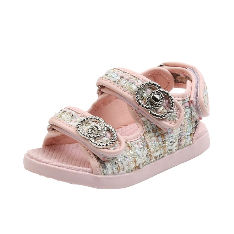 Girls Sandals Summer New Fashion Princess Shoes Soft Sole Medium Big Kids Casual Open Toe Flat Beach Shoes Toddlers 2021