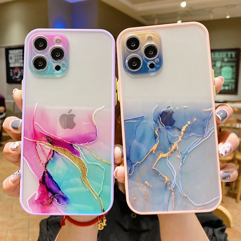 Gradient Marble Watercolor Painting Phone Case For iPhone 11 12 Pro Max XS X XR 7