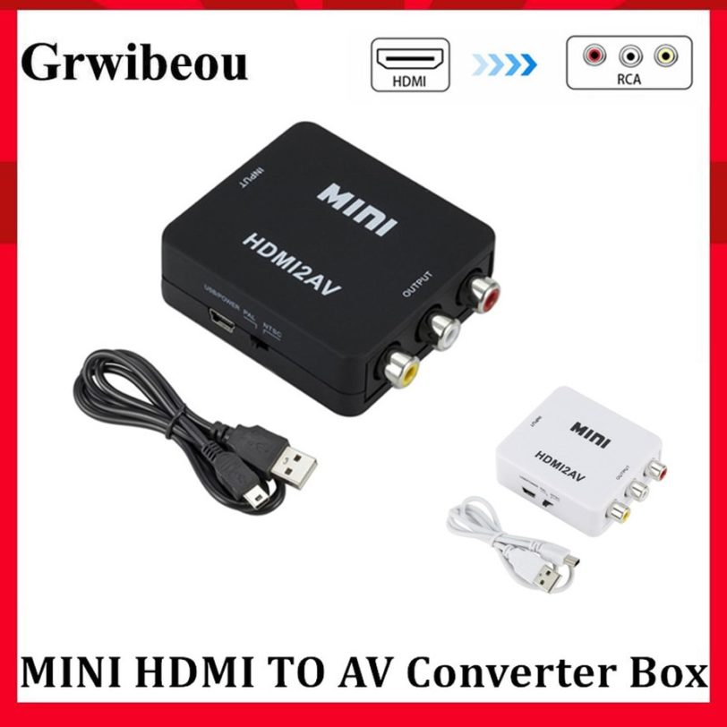 Grwibeou HDMI TO AV Scaler Adapter HD Video Converter Box HDMI to RCA AV/CVSB L/R Video 1080P HDMI2AV Adapter Support NTSC PAL