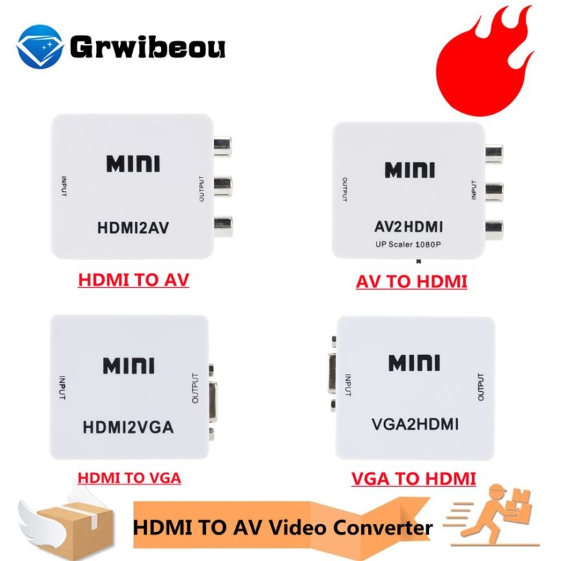 Grwibeou HDMI to RCA Converter AV/CVSB L/R Video Box HD 1080P AV2HDMI Support NTSC PAL Output HDMI TO VGA Video Converter