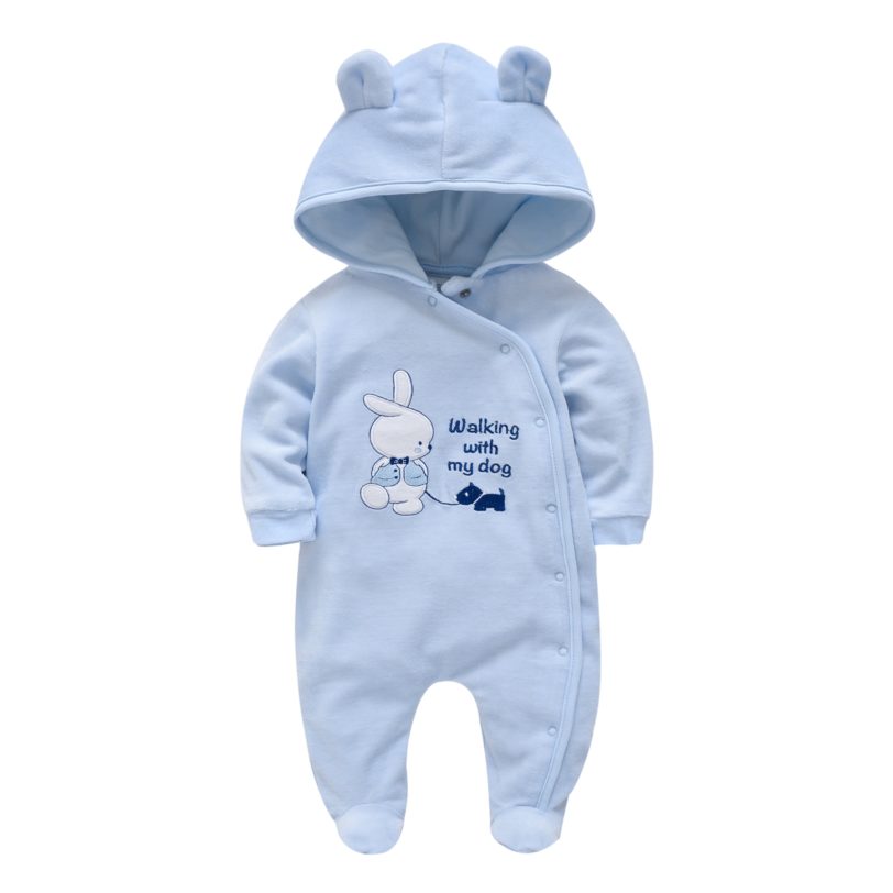 Hooded Baby Boy Romper New Born Birth Gift Full Sleeve Keep Wam Rabbit Embroidery Baby Clothing Roupa Infantil