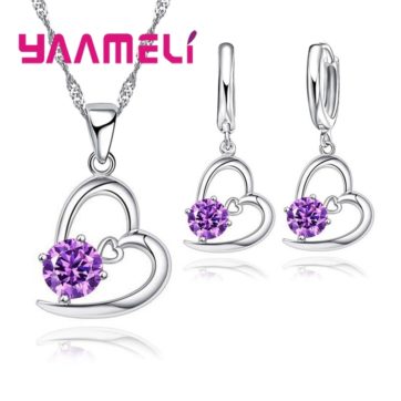Hot Sale 925 Sterling Silver Bridal Wedding Jewelry Set for Women Heart CZ Crystal Engagement Necklaces