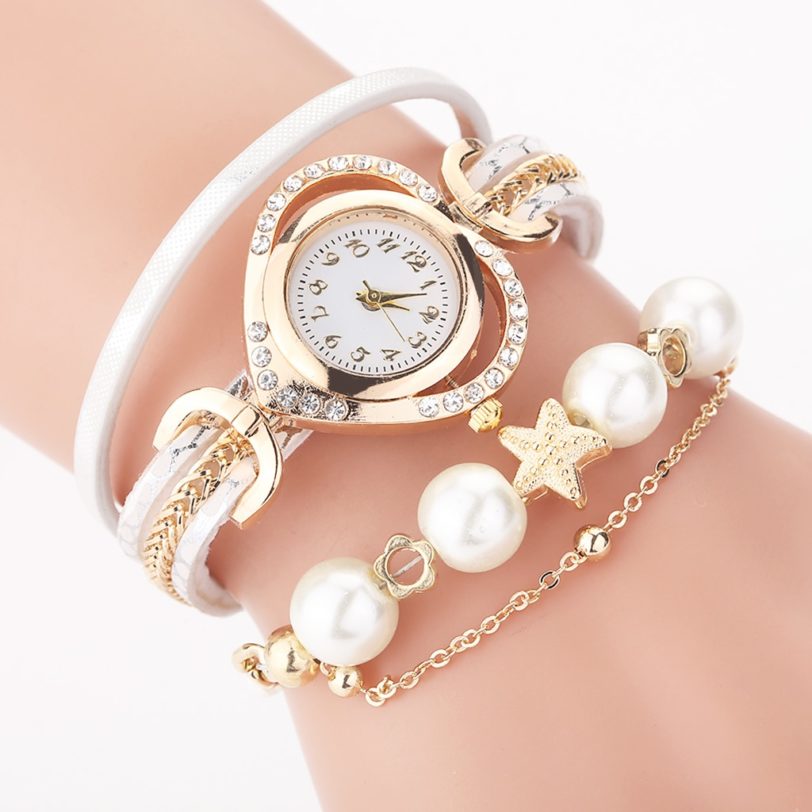 Hot Sale Women Bracelet Watches With Pearl Pendant Luxury Ladies Leather Quartz Rhinestone Wristwatches Clock Zegarek Damski