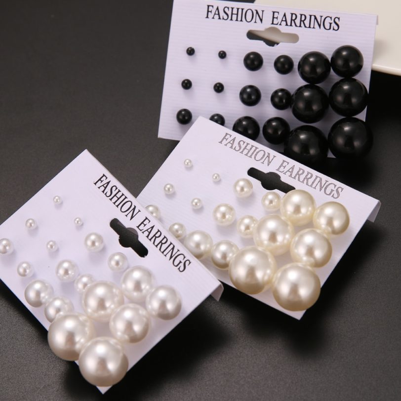 IPARAM 2021 Fashion Oversized Pearl Earrings Set Korean Black White Beige Pearl Earrings Statement Women Wedding Jewelry Gifts