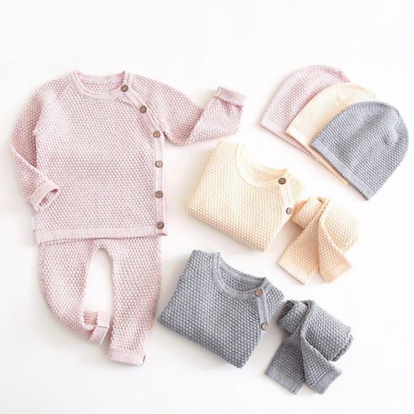 Infant Baby Sweater Suit 2021 Spring Autumn Boys Knitting Sweater Sets Warm Cotton Girls Clothing 2pcs Newborn Clothes 0-3 Years