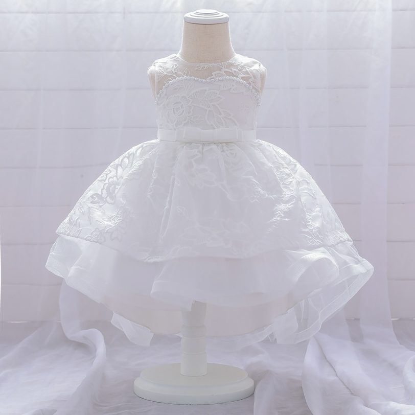 Infant Trailing White Baby Girls Christening Gowns Dresses Newborn Baby Baptism Clothes Princess Lace 1st Year Birthday Dress