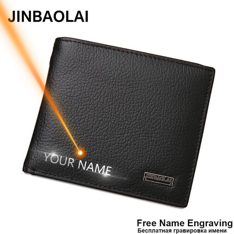 JINBAOLAI Genuine Leather Men Wallets Short Design ID Card Holder Waterproof Black Male Wallet Casual Top Quality Men Purse