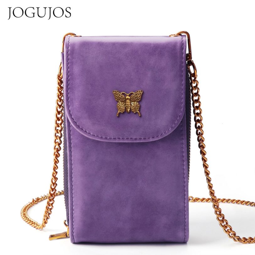 JOGUJOS Fashion Women Crossbody Cell Phone Purse 2021 Luxury Handbag Girl Genuine Leather Card Holders Clutch Travel Chain Bags