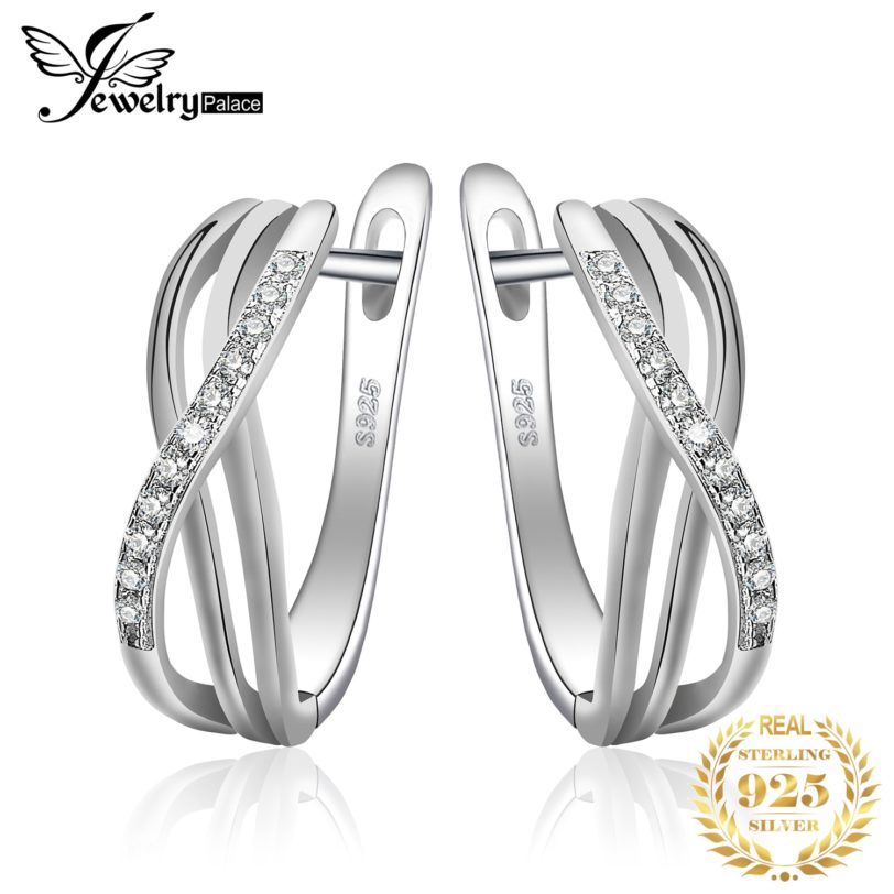 JewelryPalace Infinity Knot Cubic Zirconia 925 Sterling Silver Clip Earrings for Women Girls Korean Fashion Wedding Jewelry