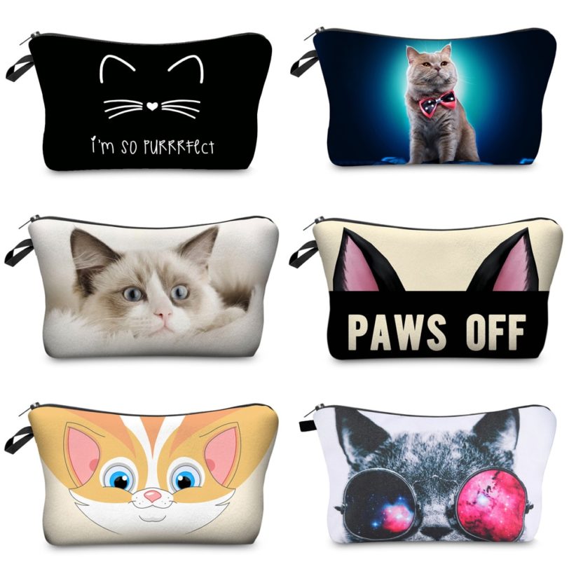 Jom Tokoy cosmetic organizer bag Pure black Cute cat prints Cosmetic Bag Fashion Women Brand makeup bag