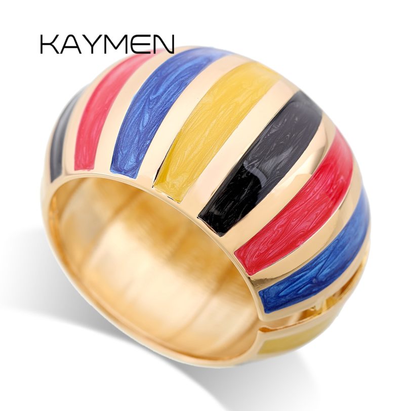 KAYMEN New Big Statement Cuff Bangle Fashion Enamel Bracelet For Wome Girls Multicolor Gorgeous Gold Plated Bangle Jewelry