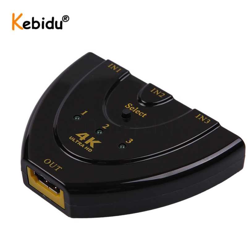 Kebidu Mini 3 Port Switch Box HDMI compatible 1080P 4K 2K 3D 4K Switcher Splitter 3