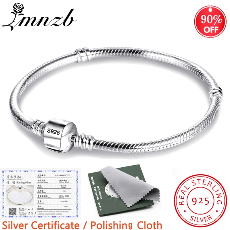 LMNZB With Certificate 100 Original 925 Sterling Silver Snake Chain DIY Charm Bracelet for Women Gift