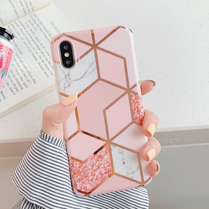 LOVECOM Plating Geometric Phone Case For iPhone 12 Mini 11 Pro Max XR XS Max 7 8 Plus X Soft IMD Marble Phone Back Cover Cases