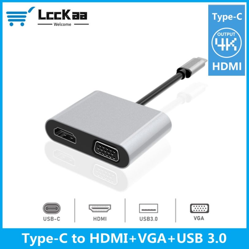 LccKaa USB C HDMI-compatible Type c to HDMI-compatible 4K Adapter VGA USB3.0 Audio video Converter PD 4-in-1 Transfer Adapter