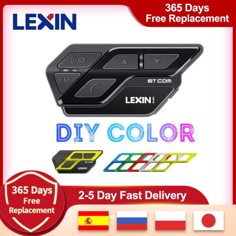 Lexin ET Com V5.0 Motorcycle Bluetooth Intercom Helmet Headset Multicolor FM Wireless BT Intercomunicador Moto 1200M 2 Riders