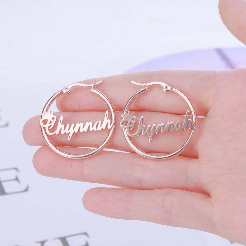 Lucktune Custom Name Earrings Big Hoop Drop Earrings for Women Girlfriend Stainless Steel Nameplate Jewelry New Year Gift