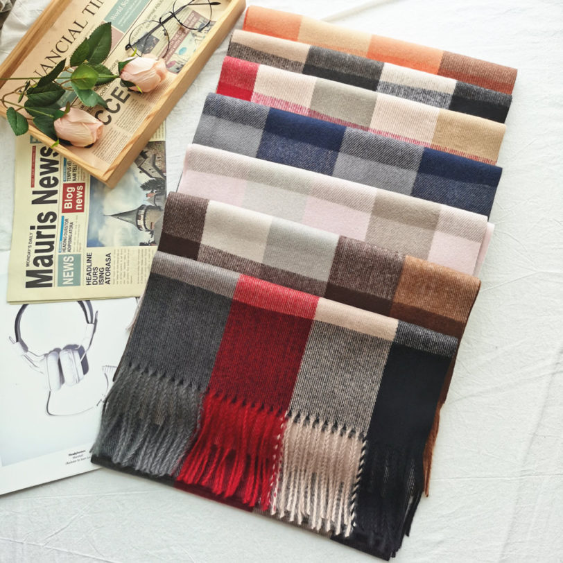 Luxury Brand Men Winter Cashmere Plaid Scarf Women Big Lattice Shawls Blanket Tassel Scarves Man Business Pashmina Foulard