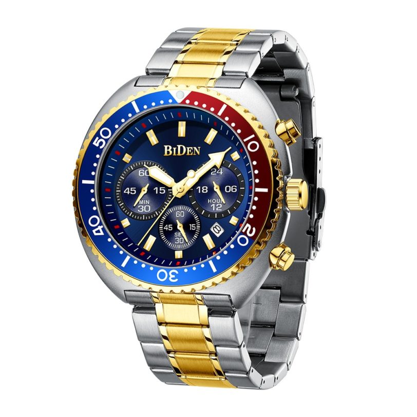 Luxury Top Brand BIDEN Men's Watches Rotate Mix Color Dial Chronograph Man Quartz Wristwatch Stainless Steel Sport Casual Gift