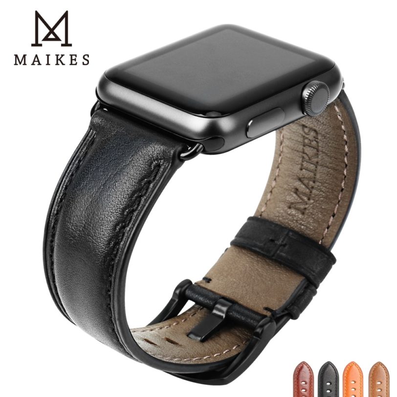 MAIKES Genuine Leather Watch Band For Apple Watch 44mm 42mm 40mm 38mm Series 4/3/2/1 Men & Women iWatch Strap Watchband