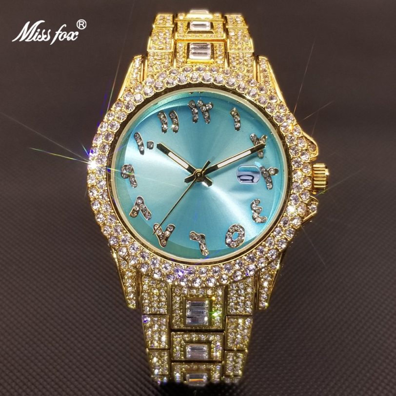 MISSFOX Specials Diamond Watches Men Luxury Fashion Iced Out Quartz Watch Hip Hop Hot Brand AAA High Quarlity Clock Dropshipping