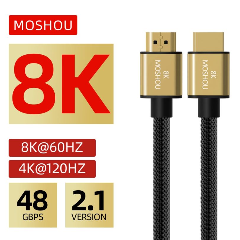 MOSHOU Ultra High Speed HDMI 2.1 Cable 8K 60Hz 4K 120Hz 3D HDR 48Gbps HiFi eARC Dolby Atmos HDCP2.2 for Amplifier TV PS4 PS5