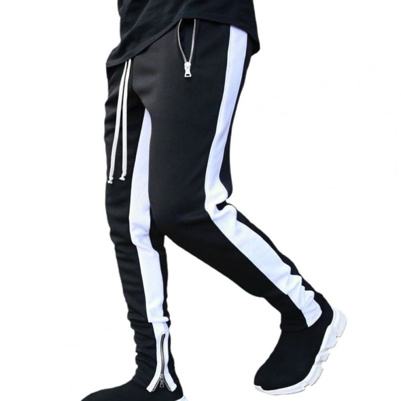 Men Autumn Side Striped Casual Joggers Pants Zipper Tight Fashion Outside Trousers Sportswear Pants Tracksuit Bottoms Skinny Swe