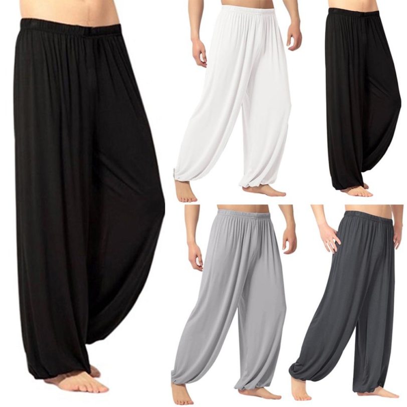 Men's Casual Solid Color Baggy Trousers Belly Dance Yoga Harem Pants Slacks Comfortable Simple Trousers for Male Loose