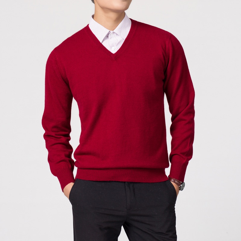 Men s Sweaters V neck Pullovers Cashmere Blend Knitting Hot Sale Spring Winter Male Wool Knitwear