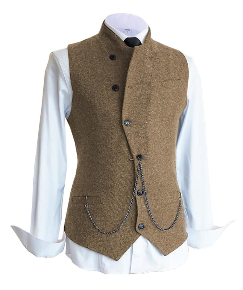 Men's tall Vest Casual Slim Fit Wool /Tweed Waistcoat Business Herringbone suits Vest Groomsmen Coat For Wedding Party