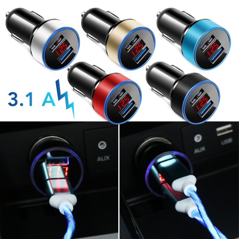 Mini Fast Charger Dual USB Car Phone Charger 5V 3.1A With LED Display Universal Phone Charger for iPhone Samsung Xiaomi