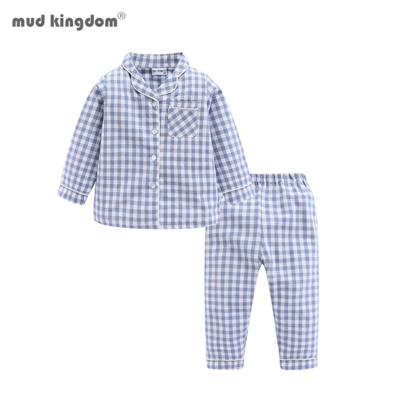 Mudkingdom Boys Girls Long Sleeve Pajamas Set Collared Plaid Autumn Cute Toddler Pajama Kids Sleepwear Children Clothes Pjs