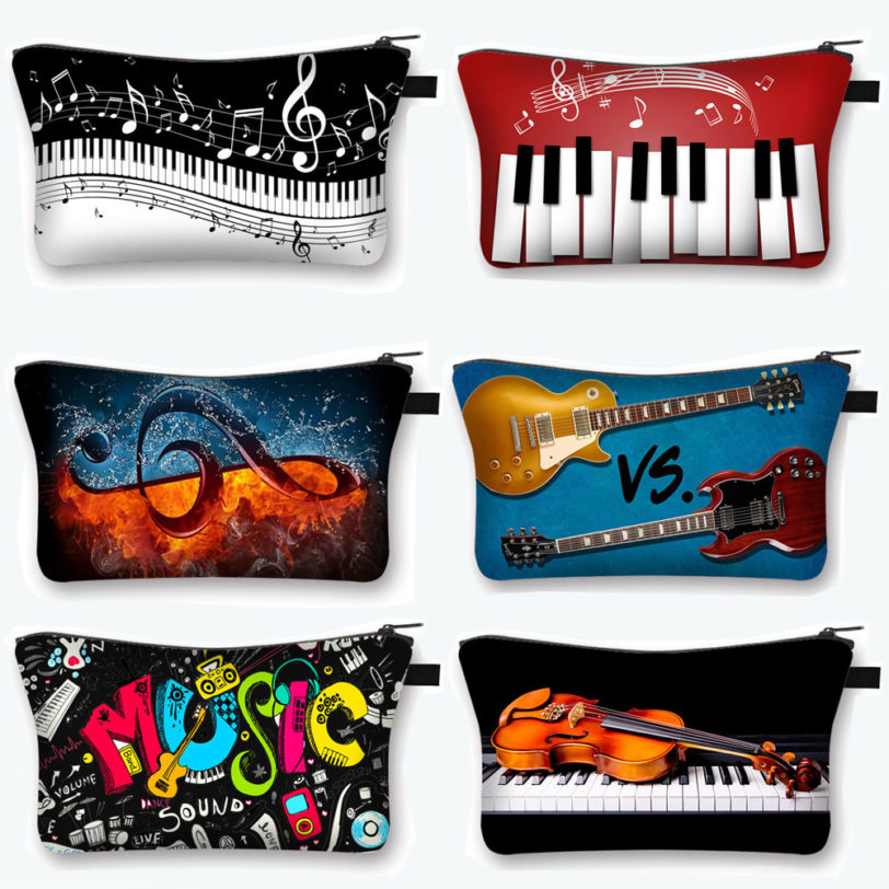 Music Notes Cosmetic Case Women Makeup Bags Piano / Guitar Ladies Storage Bags for Travel Female Cosmetic Organizers Bag