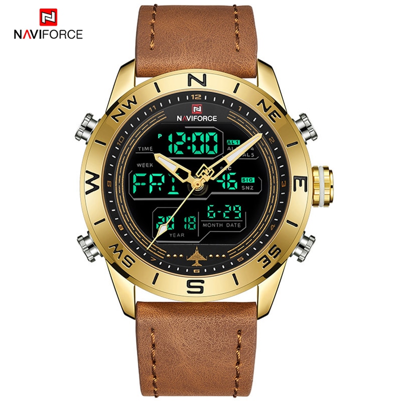 NAVIFORCE Sport Watches for Men Top Brand Luxury Military Leather Men s Wrist Watch Digital Quartz