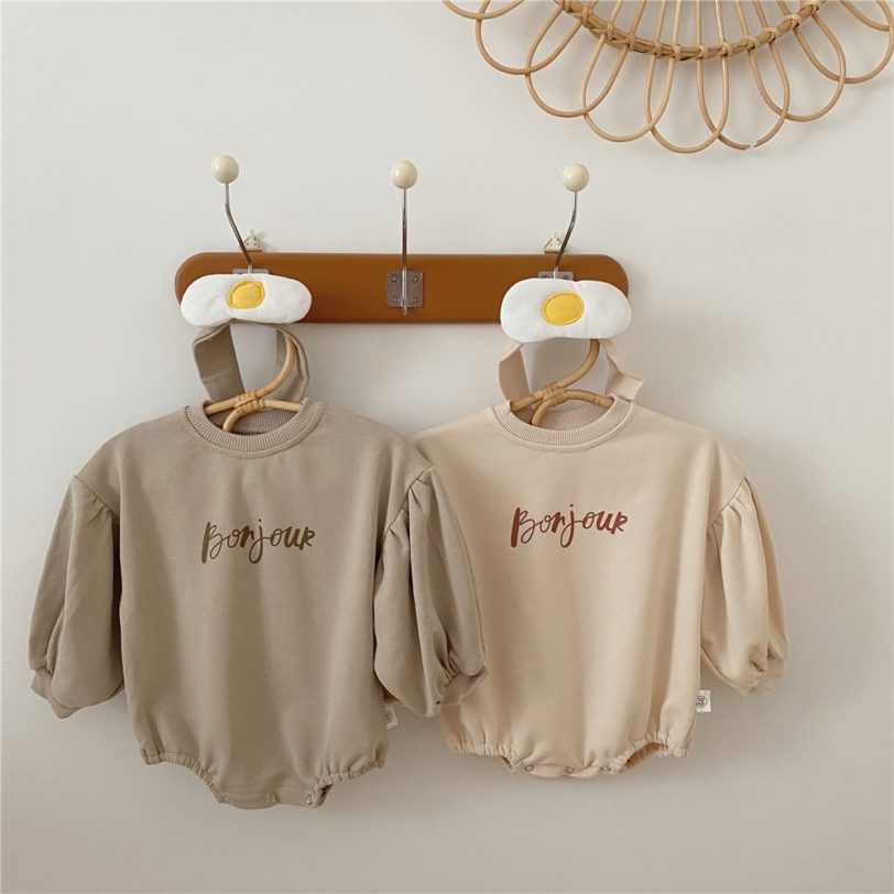 New 2021 Baby Girls Boys Bodysuits Baby Simple Embroidery Loose Package Fart Creeper Sweater Spring Autumn Baby Bodysuit