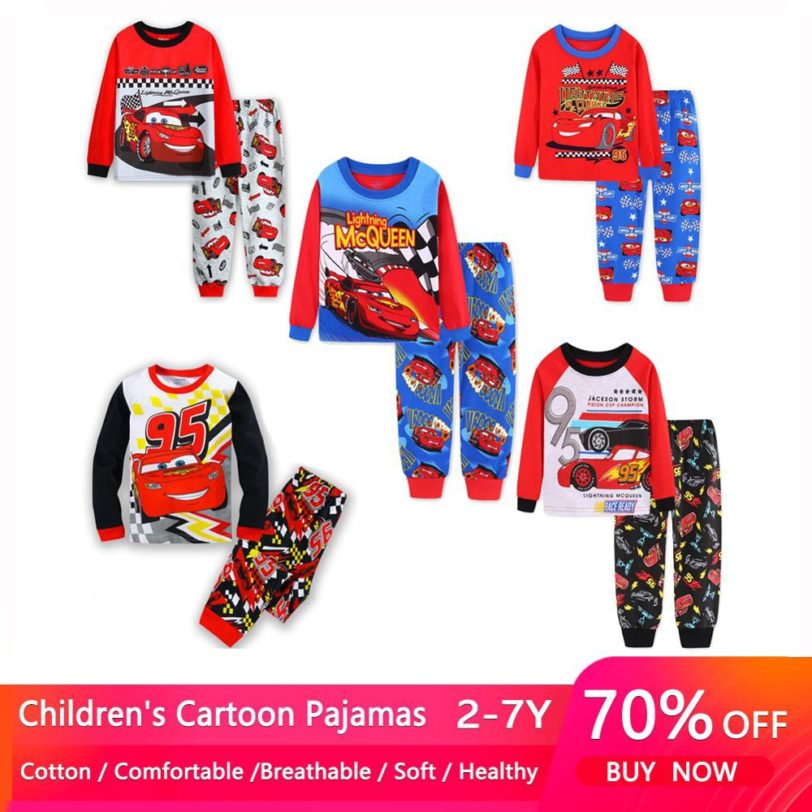 New Boys Mcqueen Pajamas Set 95 Cars Cartoon Kids Sleepwear Girl Cute Home Pajamas Children Set Girls Cotton Pyjamas 2-7Y