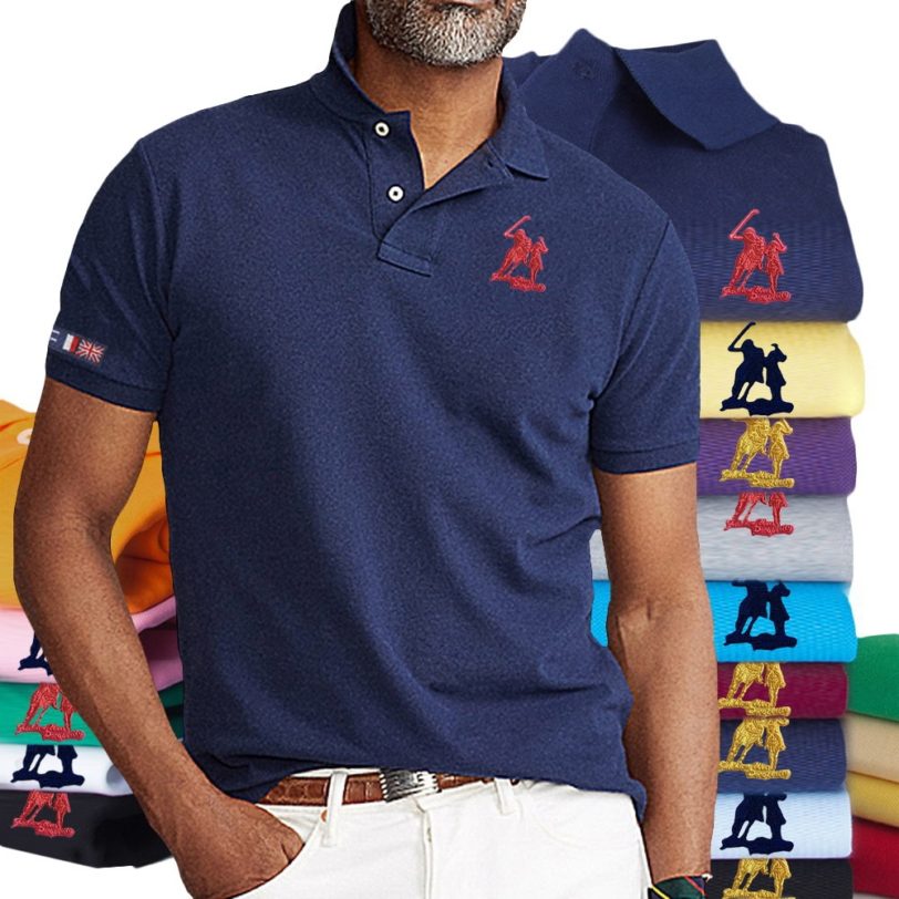 New High Quality Polo Shirt Mens Casual Horse Embroidery 100%Cotton Polo Shirt Men Short Sleeve Polo Male Tops XS-5XL PL811