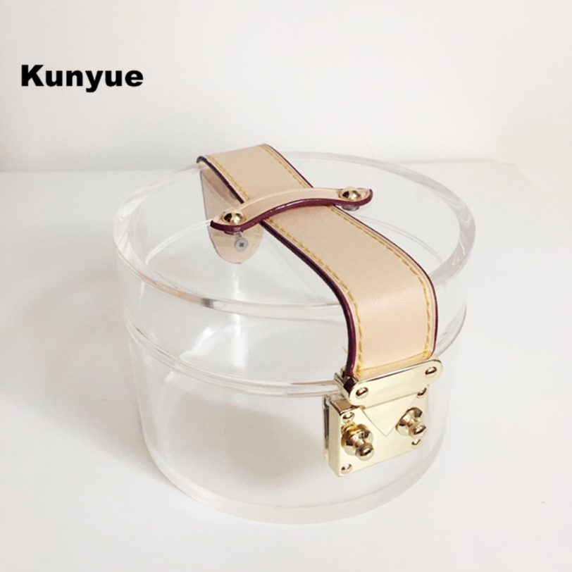 New Solid Bare Clear Clutch Purse Chic Women Transparent Acrylic Evening Bag Retro Handbags Trendy Round Hard Box Bag Party Prom