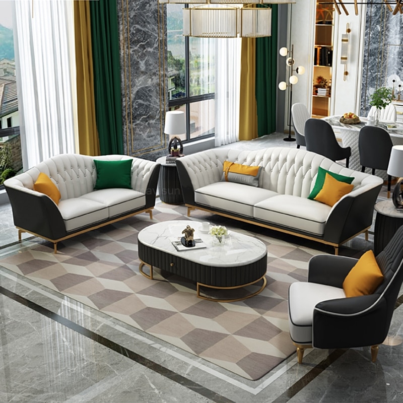 New Style Light Luxury Palace Style Simple Leather Sofa Modern Master Design Fashionable Home Furniture Set